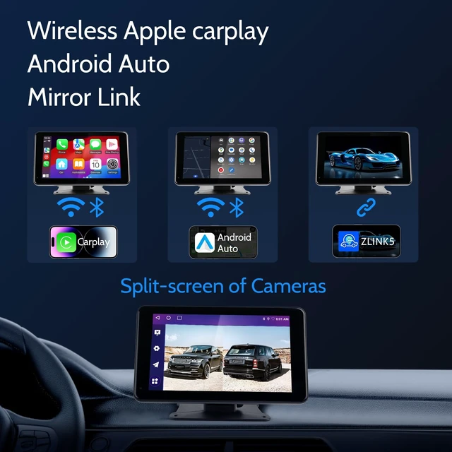 Alt view image 2 of 7 - Portable Wireless Carplay Car Stereo, 7 inch HD Touchscreen for All Vehicles,with Apple CarPlay & Android Auto with Backup Camera/Mirror Link/Voice Control/Bluetooth/GPS/AUX/FM Satellite Radio