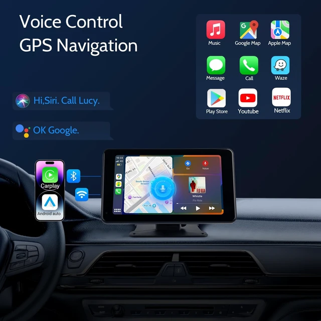 Alt view image 4 of 7 - Portable Wireless Carplay Car Stereo, 7 inch HD Touchscreen for All Vehicles,with Apple CarPlay & Android Auto with Backup Camera/Mirror Link/Voice Control/Bluetooth/GPS/AUX/FM Satellite Radio
