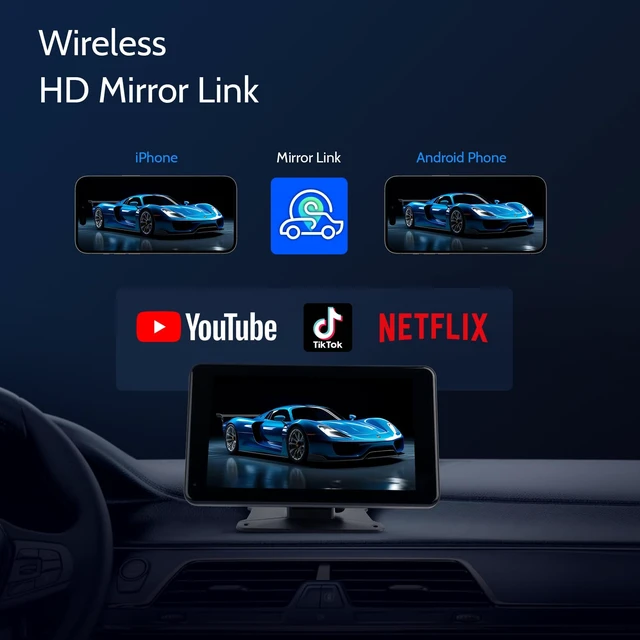 Alt view image 5 of 7 - Portable Wireless Carplay Car Stereo, 7 inch HD Touchscreen for All Vehicles,with Apple CarPlay & Android Auto with Backup Camera/Mirror Link/Voice Control/Bluetooth/GPS/AUX/FM Satellite Radio
