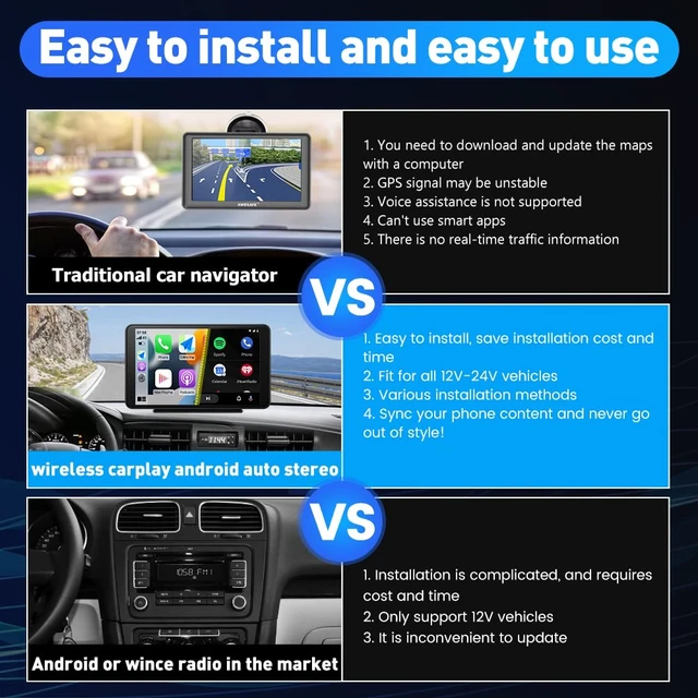 Alt view image 3 of 6 - CarPlay Screen for Car, 7'' Wireless CarPlay & Android Auto | Upgrade Portable Touchscreen with Bluetooth Mirror Link Voice Control Hands-Free Calling, Car Play Stereo for All Vehicles