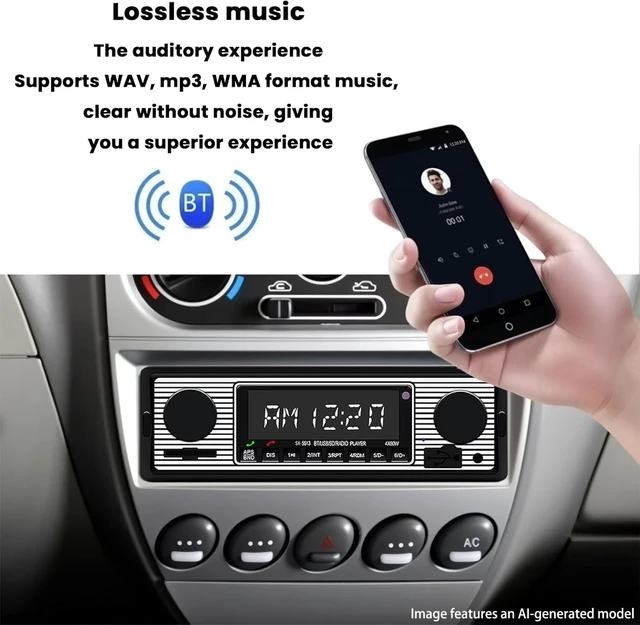 Alt view image 4 of 7 - Classic Single Din Car Stereo with Bluetooth, Hands-Free Calling & Voice Control, FM Radio MP3 Player, USB/SD/AUX Port, Fast Charging, Includes Remote Control