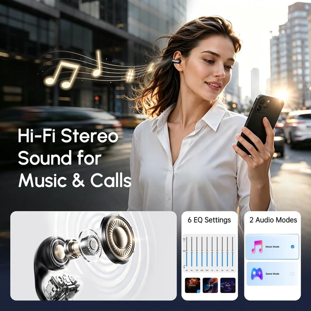 Alt view image 4 of 7 - Open Earbuds, 70+ Languages Translator, LCD Display, Smart Control-White Translation Earbuds Real Time, AI Assistant, 6 EQ & 2 Audio Modes, Wallpaper, Payment Code Headphone for Friends Family