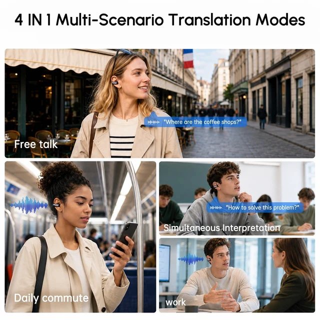 Alt view image 5 of 7 - Open Earbuds, 70+ Languages Translator, LCD Display, Smart Control-White Translation Earbuds Real Time, AI Assistant, 6 EQ & 2 Audio Modes, Wallpaper, Payment Code Headphone for Friends Family