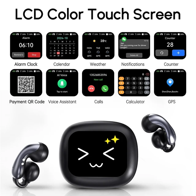 Alt view image 7 of 7 - Open Earbuds, 70+ Languages Translator, LCD Display, Smart Control-White Translation Earbuds Real Time, AI Assistant, 6 EQ & 2 Audio Modes, Wallpaper, Payment Code Headphone for Friends Family