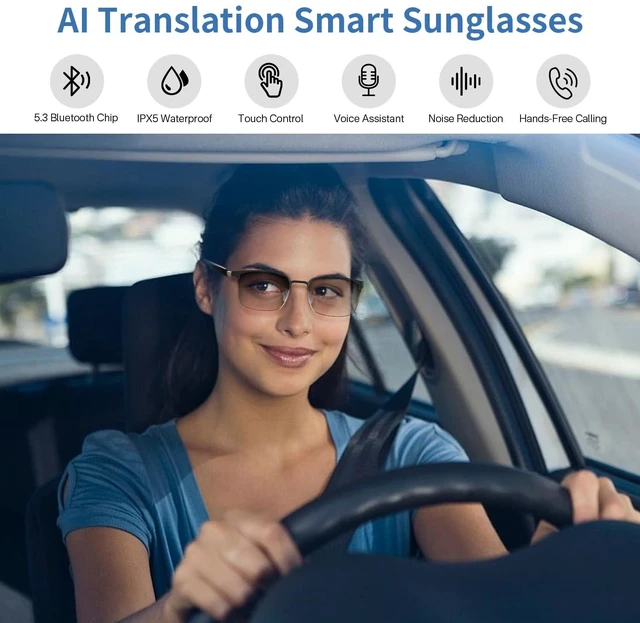 Alt view image 2 of 7 - Smart AI Translator Glasses, Clear Blue Light Glasses for Women Men- Silver AI Translation, Color-Change Lens, Music & Call, IP65 Waterproof, Free App, Audio Glasses for Meeting Driving Travelling