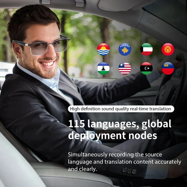 Alt view image 3 of 7 - Smart AI Translator Glasses, Clear Blue Light Glasses for Women Men- Silver AI Translation, Color-Change Lens, Music & Call, IP65 Waterproof, Free App, Audio Glasses for Meeting Driving Travelling