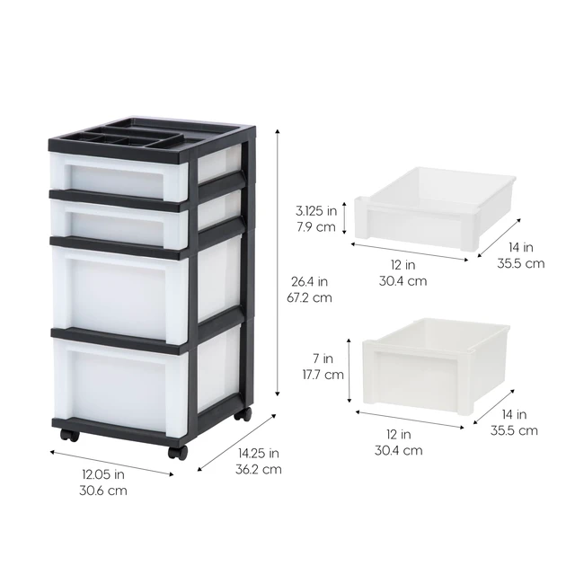 Alt view image 2 of 7 - USA 4-Drawer Rolling Storage Cart with Organizer Top, Black/Pearl
Keep classroom supplies, teacher essentials, craft materials, and learning tools organized with easy-access drawers.
