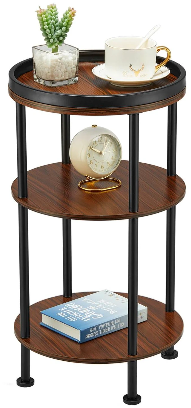 Main image of Small Round Side Table for Small Spaces, 3-Tier Round Accent Table Slim Side Table, Modern Sofa End Table Corner Table for Living Room Bedroom Nightstand (Classic, Cherry)