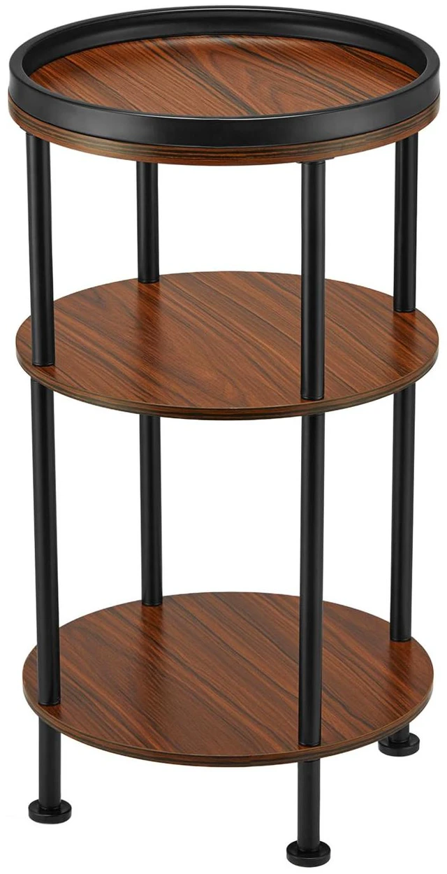 Alt view image 2 of 7 - Small Round Side Table for Small Spaces, 3-Tier Round Accent Table Slim Side Table, Modern Sofa End Table Corner Table for Living Room Bedroom Nightstand (Classic, Cherry)
