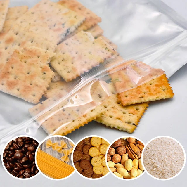 Alt view image 7 of 7 - 120pcs Mylar Bags for Food Storage with Oxygen Absorbers 300cc 500cc (50 Packs Each), Resealable Pouches 4 Sizes Mix Bundle 30 Each (10x14, 7x10, 5x7, 4x6 Inches), Stand Up with Clear Window