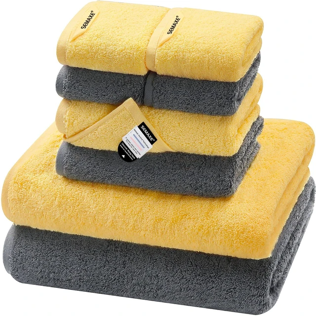 Main image of 8-Piece Cotton Bath Towel Set with Hanging Loops for Bathroom, Yellow&Gray
Complete starter set for daily showers, sink-side use, small bathrooms, and guest baths, OEKO-TEX certified, easy care
