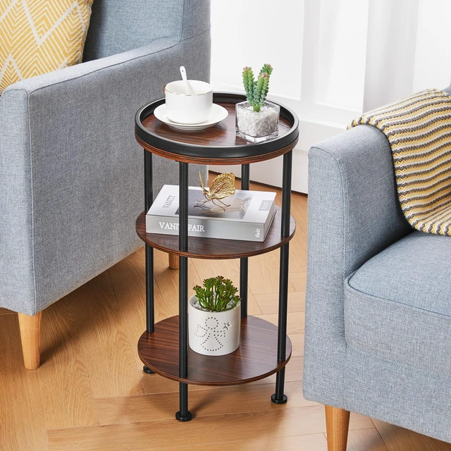 Alt view image 3 of 7 - Small Round Side Table for Small Spaces, 3-Tier Round Accent Table Slim Side Table, Modern Sofa End Table Corner Table for Living Room Bedroom Nightstand (Classic, Cherry)