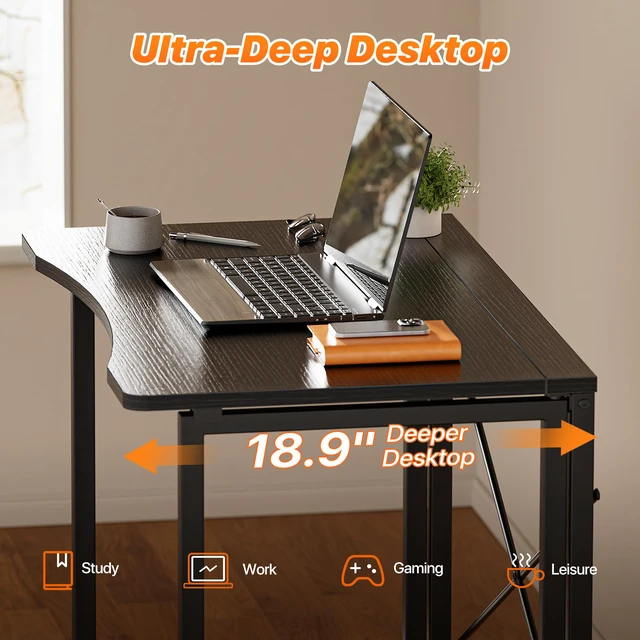 Alt view image 3 of 7 - Folding Desk for Small Spaces, 31.5 Inch Foldable Computer Table
Easy Assembly, Small Writing Work Office Computer Desk, for Home Office, Study, Bedroom, Dorm, Space Saving, Black