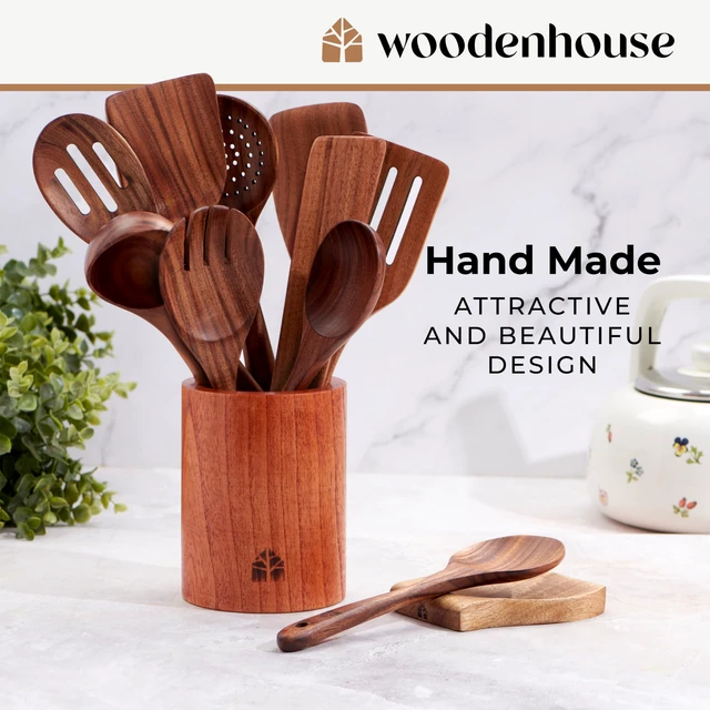 Alt view image 5 of 7 - Spoons for Cooking, 12 Pcs Teak Utensil Set with Holder & Hooks
Includes Spoon Rest for Storage Heat Resistant, Durable & Nonstick Safe Kitchen Cookware