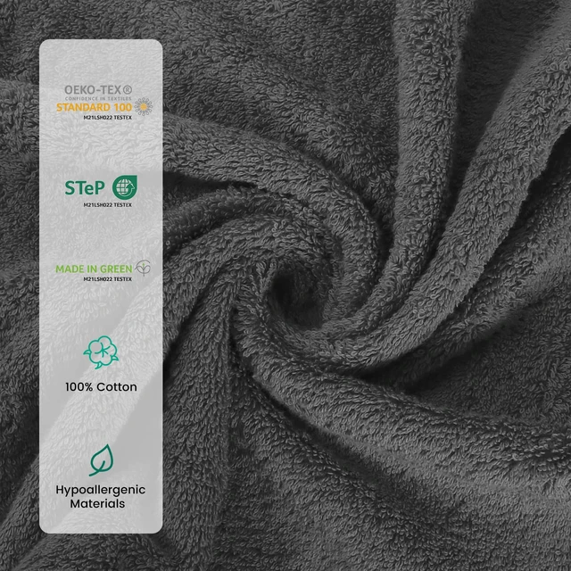 Alt view image 3 of 7 - 8-Piece Cotton Bath Towel Set with Hanging Loops for Bathroom, Yellow&Gray
Complete starter set for daily showers, sink-side use, small bathrooms, and guest baths, OEKO-TEX certified, easy care