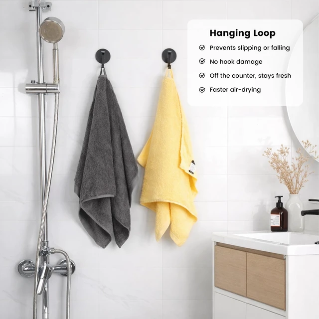 Alt view image 4 of 7 - 8-Piece Cotton Bath Towel Set with Hanging Loops for Bathroom, Yellow&Gray
Complete starter set for daily showers, sink-side use, small bathrooms, and guest baths, OEKO-TEX certified, easy care