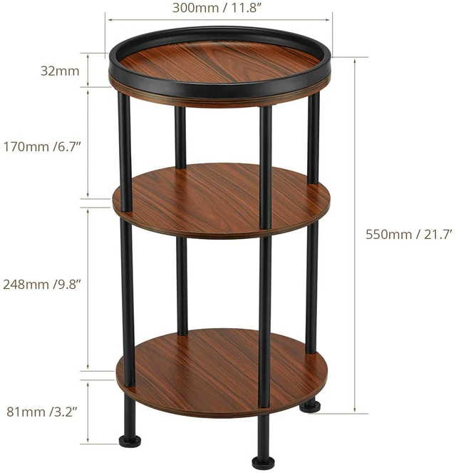 Alt view image 6 of 7 - Small Round Side Table for Small Spaces, 3-Tier Round Accent Table Slim Side Table, Modern Sofa End Table Corner Table for Living Room Bedroom Nightstand (Classic, Cherry)