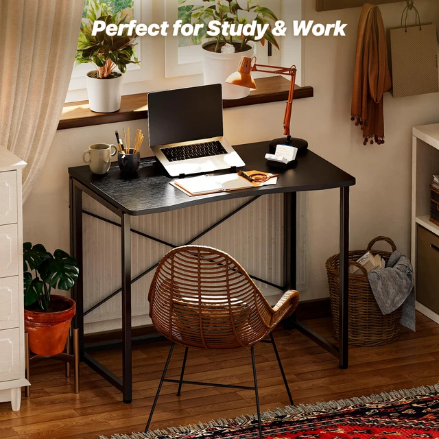 Alt view image 6 of 7 - Folding Desk for Small Spaces, 31.5 Inch Foldable Computer Table
Easy Assembly, Small Writing Work Office Computer Desk, for Home Office, Study, Bedroom, Dorm, Space Saving, Black