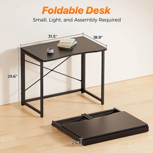 Alt view image 7 of 7 - Folding Desk for Small Spaces, 31.5 Inch Foldable Computer Table
Easy Assembly, Small Writing Work Office Computer Desk, for Home Office, Study, Bedroom, Dorm, Space Saving, Black