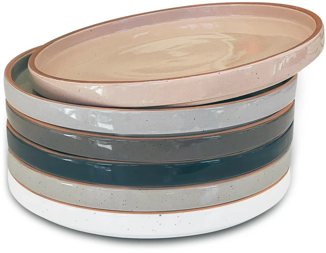 Main image of Ceramic Flat Plates Set of 6-8 in - The Dessert, Salad, Appetizer, Small Lunch, etc Plate. Microwave, Oven, and Dishwasher Safe, Scratch Resistant. Kitchen Porcelain Dish - Neutrals