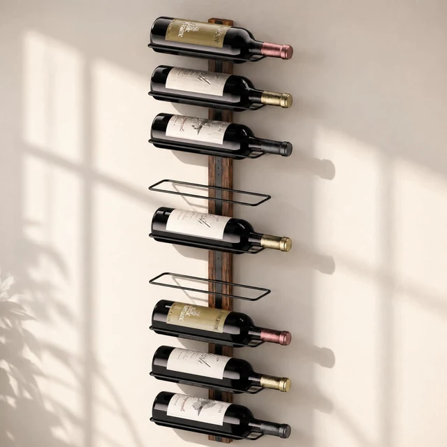 Main image of Mounted Wine Rack, 9-Bottle Wall Wine Holder with Solid Wood Backboard
Space-saving wine bottle rack display for home bar, Kitchen, dining room and cellar, rustic wall wine racks for wine bottles