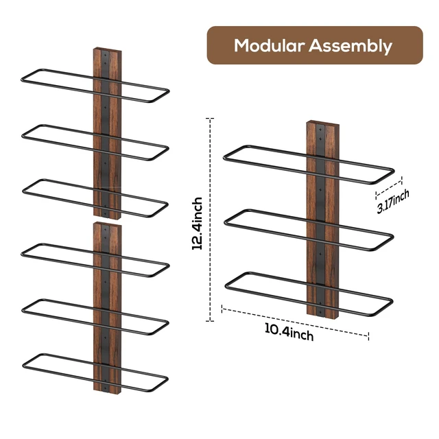 Alt view image 2 of 7 - Mounted Wine Rack, 9-Bottle Wall Wine Holder with Solid Wood Backboard
Space-saving wine bottle rack display for home bar, Kitchen, dining room and cellar, rustic wall wine racks for wine bottles
