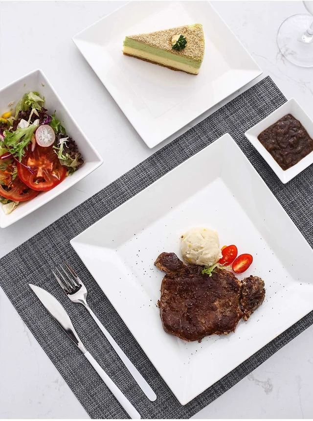 Alt view image 3 of 7 - Porcelain 24-piece Dinnerware Set for 6, Square Plates and Bowls