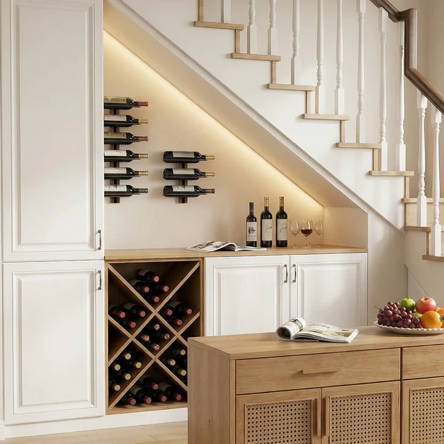 Alt view image 5 of 7 - Mounted Wine Rack, 9-Bottle Wall Wine Holder with Solid Wood Backboard
Space-saving wine bottle rack display for home bar, Kitchen, dining room and cellar, rustic wall wine racks for wine bottles