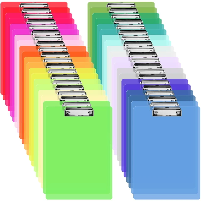 Main image of 40 Pack 20 Colors Plastic Clipboards Bulk 9 x 12.5 Inch
Clear Colored Design, Fits A4 & Letter Papers, Low Profile Clip, Portable for Classroom, Office, Meetings & Daily Tasks