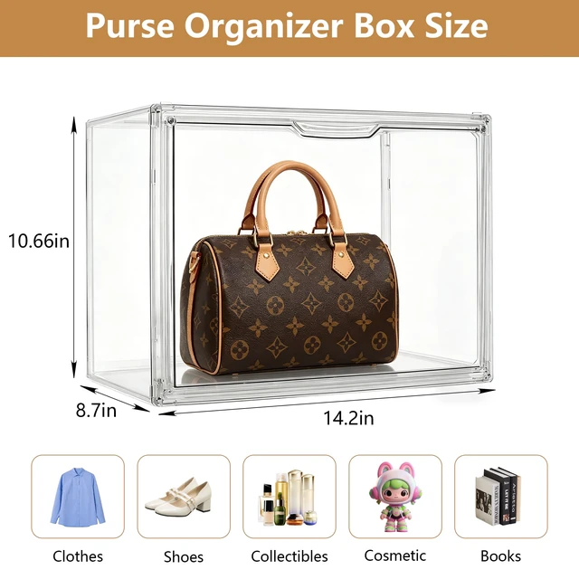 Alt view image 2 of 7 - Purse Organizer for Closet Acrylic Display Case for Handbag 3Pack
Clear Showcase,Stackable Design,Fit for Medium Bags,Storage for Collectibles,Cosmetic,Heels,Magnetic Door,Dustproof