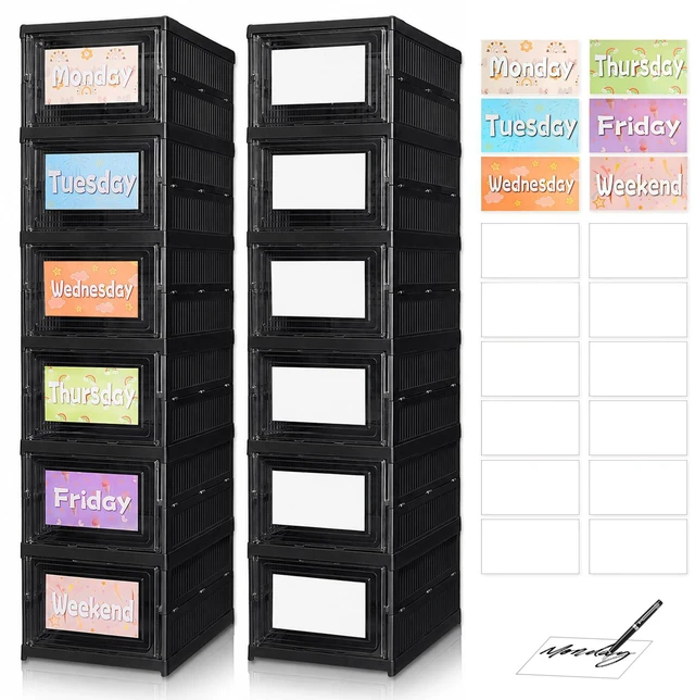 Main image of 6 Shelf Weekly Clothes Organizer for Kids, Foldable Days of the Week Clothes Organizer with 18 Labels, Monday Through Weekend Essential Stuff Shoe Organizer, Kid Habit & Creativity Training