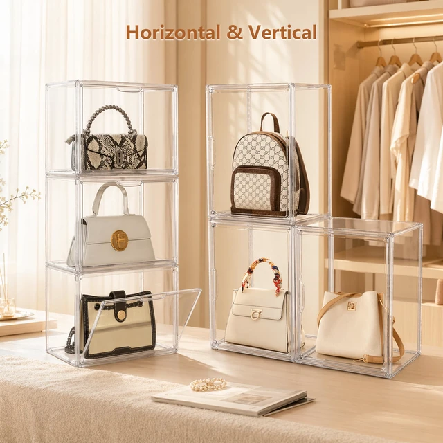 Alt view image 4 of 7 - Purse Organizer for Closet Acrylic Display Case for Handbag 3Pack
Clear Showcase,Stackable Design,Fit for Medium Bags,Storage for Collectibles,Cosmetic,Heels,Magnetic Door,Dustproof