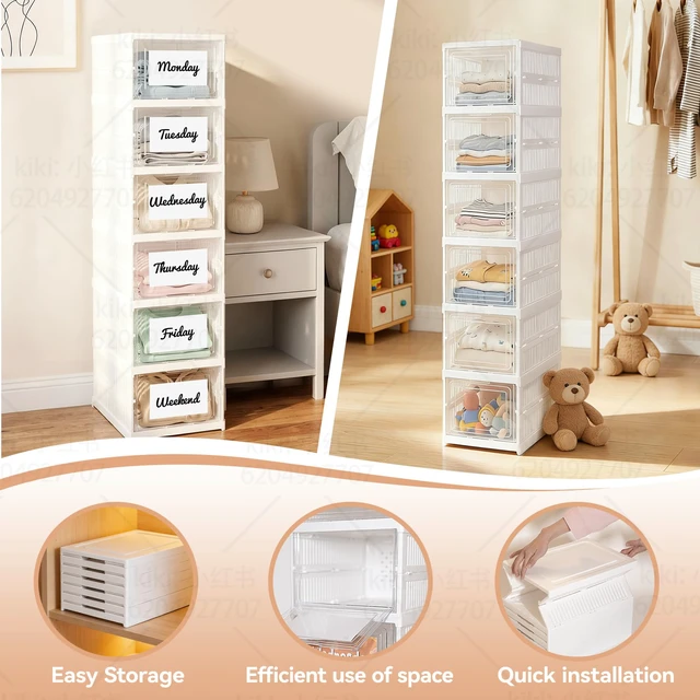 Alt view image 4 of 7 - 6 Shelf Weekly Clothes Organizer for Kids, Foldable Days of the Week Clothes Organizer with 18 Labels, Monday Through Weekend Essential Stuff Shoe Organizer, Kid Habit & Creativity Training
