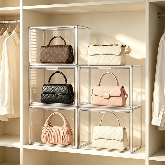 Alt view image 6 of 7 - Purse Organizer for Closet Acrylic Display Case for Handbag 3Pack
Clear Showcase,Stackable Design,Fit for Medium Bags,Storage for Collectibles,Cosmetic,Heels,Magnetic Door,Dustproof