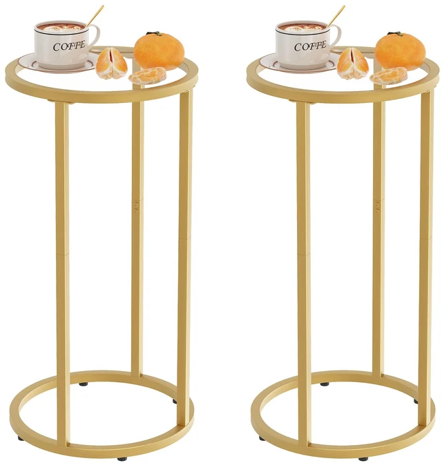 Main image of Paws C Table Side End Table,Glass Couch Side Tables for Living Room, Round Sofa End Table with Metal Frame, Small Snack Table for Bedroom, Small Spaces, Easy Assembly (Gold,2pcs)