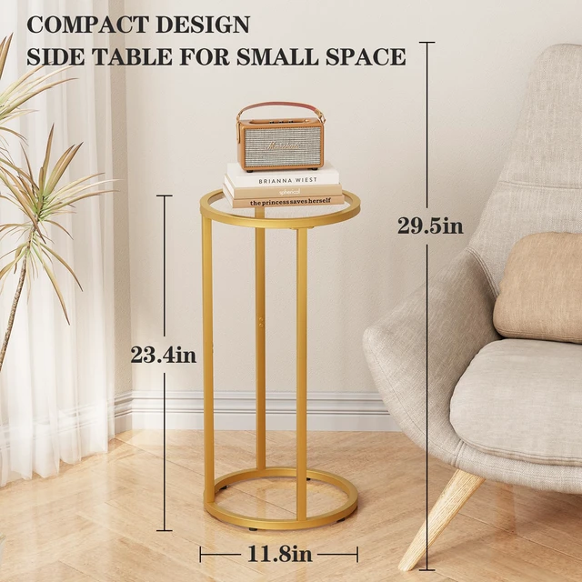 Alt view image 3 of 7 - Paws C Table Side End Table,Glass Couch Side Tables for Living Room, Round Sofa End Table with Metal Frame, Small Snack Table for Bedroom, Small Spaces, Easy Assembly (Gold,2pcs)