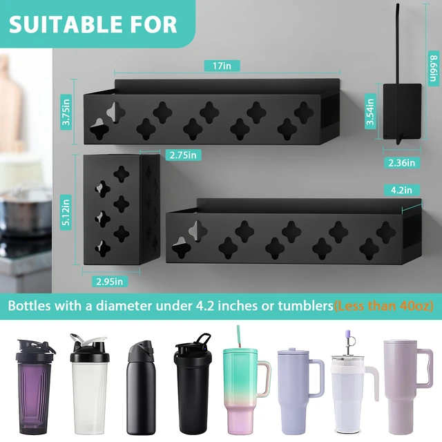 Alt view image 2 of 7 - Water Bottle Organizer for Fridge, Magnetic Cup Holder for Stanley 30 40 Oz with Tumbler Lid & Straw Organizer, 8 Tumblers Kitchen Storage Rack for Stanley Cup Accessories, Space-Saving