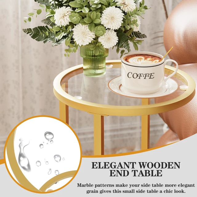 Alt view image 4 of 7 - Paws C Table Side End Table,Glass Couch Side Tables for Living Room, Round Sofa End Table with Metal Frame, Small Snack Table for Bedroom, Small Spaces, Easy Assembly (Gold,2pcs)