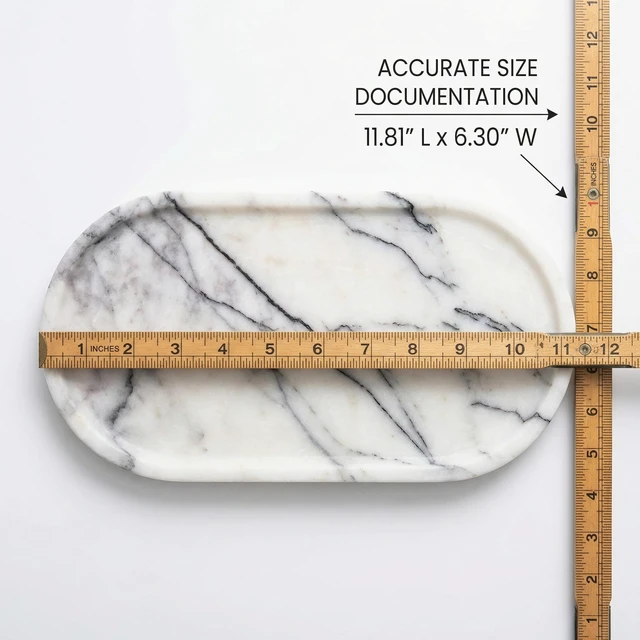 Alt view image 2 of 7 - Marble Vanity Tray for Bathroom Counter, Stone Catchall Tray for Perfume, Soap, Jewelry and Skincare, Bathroom Countertop Organizer for Vanity, Dresser or Kitchen Sink, 11.8 x 6.3 Inch