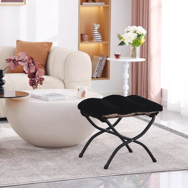Alt view image 3 of 7 - Folding Ottoman, Foldable Footrest Stool, Portable Small Foot Stool for Couch, Collapsible Foot Rest Ottoman for Sofa, Accent Padded Ottomans for Lazy Chair, Living Room, Bedroom