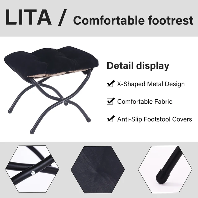 Alt view image 5 of 7 - Folding Ottoman, Foldable Footrest Stool, Portable Small Foot Stool for Couch, Collapsible Foot Rest Ottoman for Sofa, Accent Padded Ottomans for Lazy Chair, Living Room, Bedroom