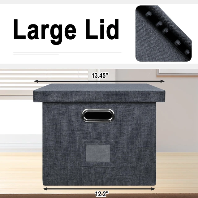 Alt view image 4 of 5 - Bins With Lids Office Organization File Folder Organizer Boxes
Dark Gray, 2 Pack, 15.1" * 12.2" * 10.04", Built-In Handle, Collapsible, Stackable, Dustproof, Linen Fabric, Cardboards