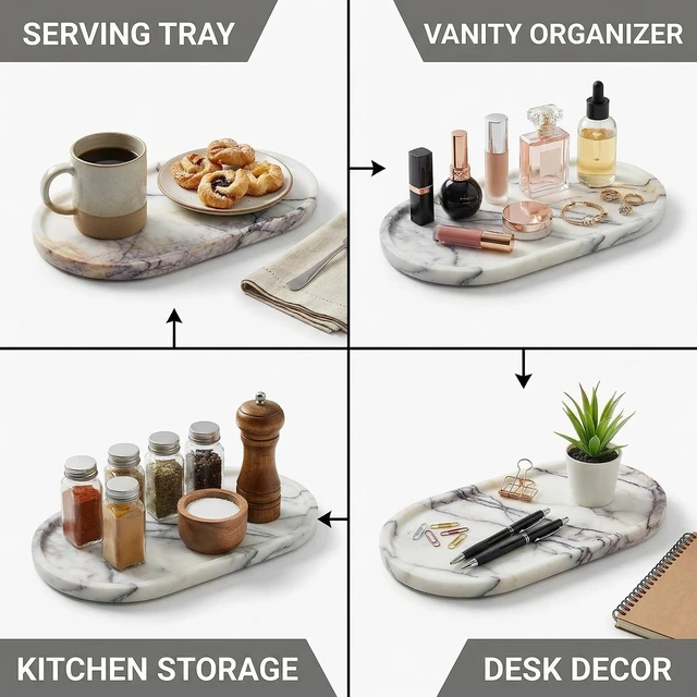 Alt view image 3 of 7 - Marble Vanity Tray for Bathroom Counter, Stone Catchall Tray for Perfume, Soap, Jewelry and Skincare, Bathroom Countertop Organizer for Vanity, Dresser or Kitchen Sink, 11.8 x 6.3 Inch