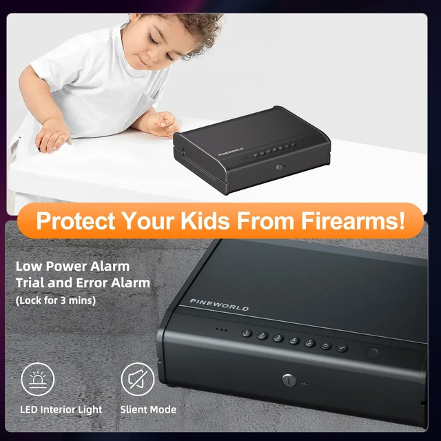 Alt view image 4 of 7 - Biometric Gun Safe, Fits 2-4 Guns, Raised Backlit Keypad & Key
With Fingerprint, Interior Light&Emergency Power Port&Voice Guide&Mute Mode &Cable For Home/Nightstand/Car, Nice Gift