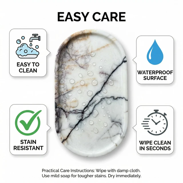 Alt view image 4 of 7 - Marble Vanity Tray for Bathroom Counter, Stone Catchall Tray for Perfume, Soap, Jewelry and Skincare, Bathroom Countertop Organizer for Vanity, Dresser or Kitchen Sink, 11.8 x 6.3 Inch