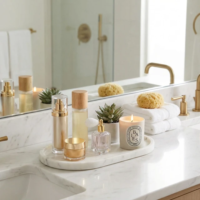 Alt view image 5 of 7 - Marble Vanity Tray for Bathroom Counter, Stone Catchall Tray for Perfume, Soap, Jewelry and Skincare, Bathroom Countertop Organizer for Vanity, Dresser or Kitchen Sink, 11.8 x 6.3 Inch