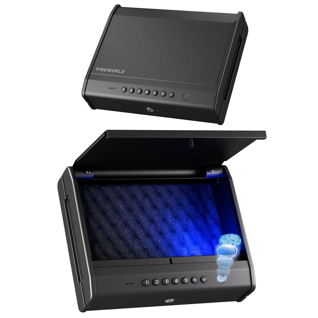 Alt view image 6 of 7 - Biometric Gun Safe, Fits 2-4 Guns, Raised Backlit Keypad & Key
With Fingerprint, Interior Light&Emergency Power Port&Voice Guide&Mute Mode &Cable For Home/Nightstand/Car, Nice Gift