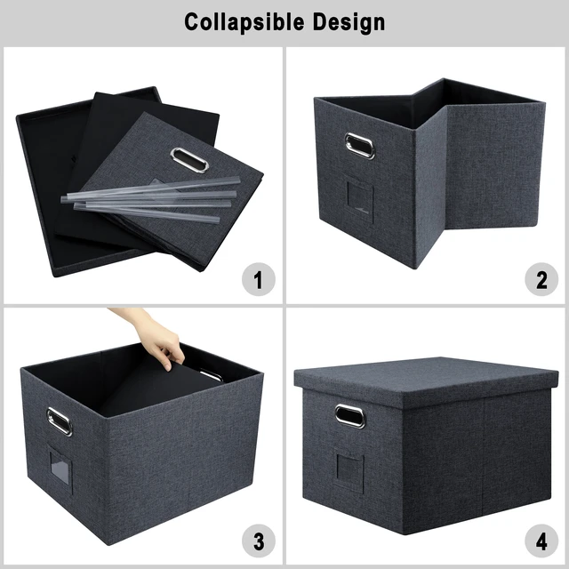 Alt view image 5 of 5 - Bins With Lids Office Organization File Folder Organizer Boxes
Dark Gray, 2 Pack, 15.1" * 12.2" * 10.04", Built-In Handle, Collapsible, Stackable, Dustproof, Linen Fabric, Cardboards