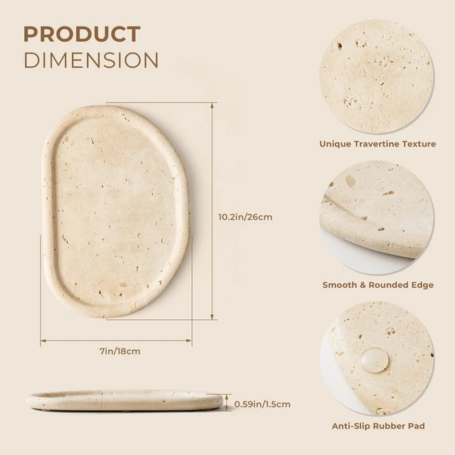 Alt view image 2 of 7 - Natural Travertine Tray,Marble Ring Dish for Bathroom,Special-Shaped Jewelry Tray,Dressing Table, Bedside Table,Home Decor,Beige Large (NS030)