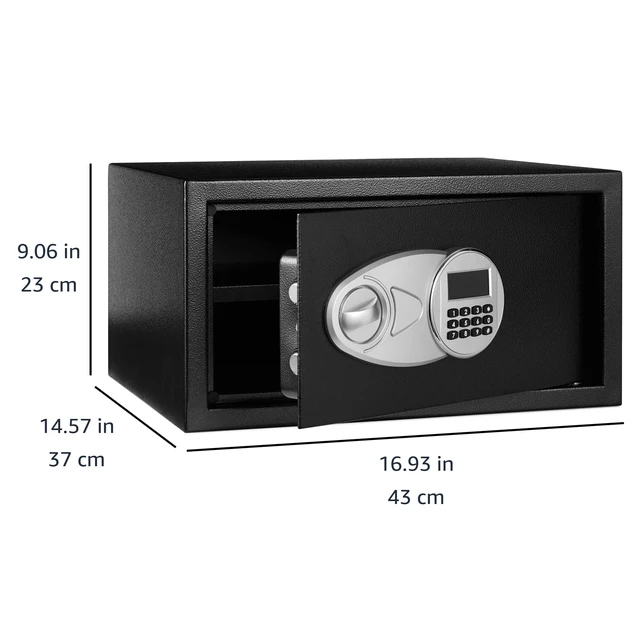 Alt view image 2 of 4 - Basics Steel Security Safe Box with Digital Keypad, for Valuables, Cash, Jewelry, Documents, Removable Shelf, Black, 1 Cubic Foot, 16.9"x14.6"x9.1" (WxDxH)